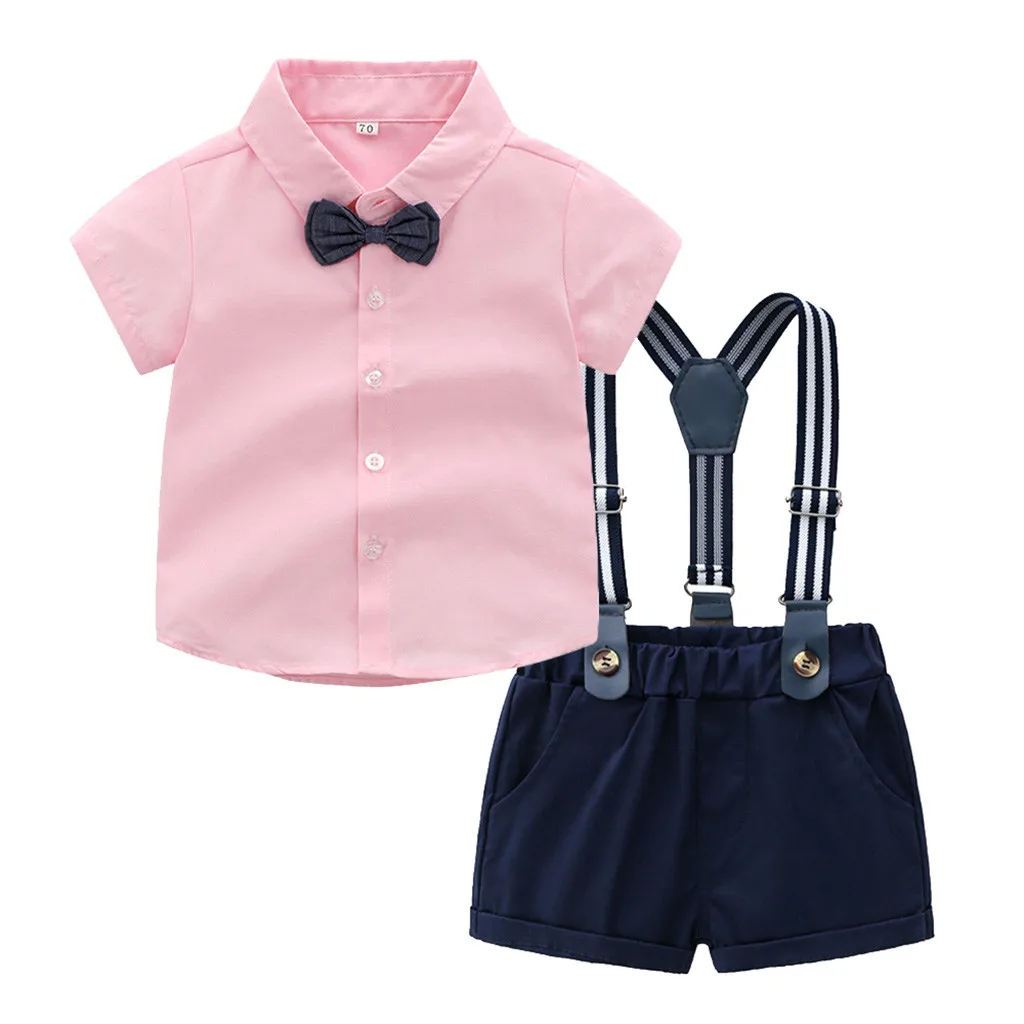 Toddler Baby Boys Gentleman Mandarin Collar Bow Tie T-Shirt Tops+Suspender Shorts Overalls Clothes Outfits Clothing | Детская одежда и
