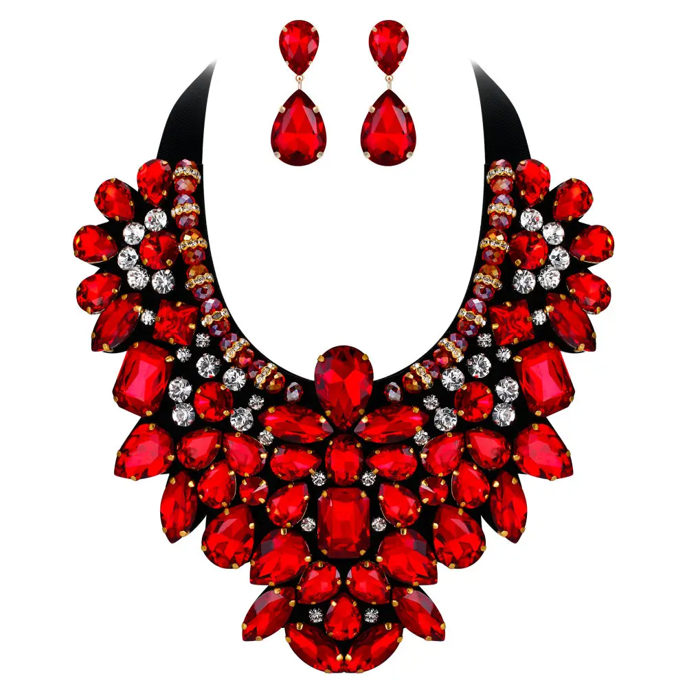 Red Tuliper, каплевидное ожерелье, серьги, набор, австрийские кристаллы, стразы, ткань, набор ювелирных изделий, вечерние, лучший подарок - Окраска металла: Red