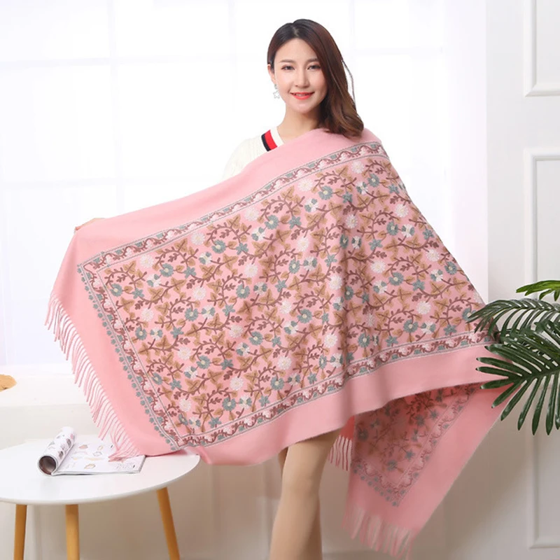 Bufanda bordada con flores para mujer, chal cálido y suave de alta calidad, estilo ético chino, estilo Retro