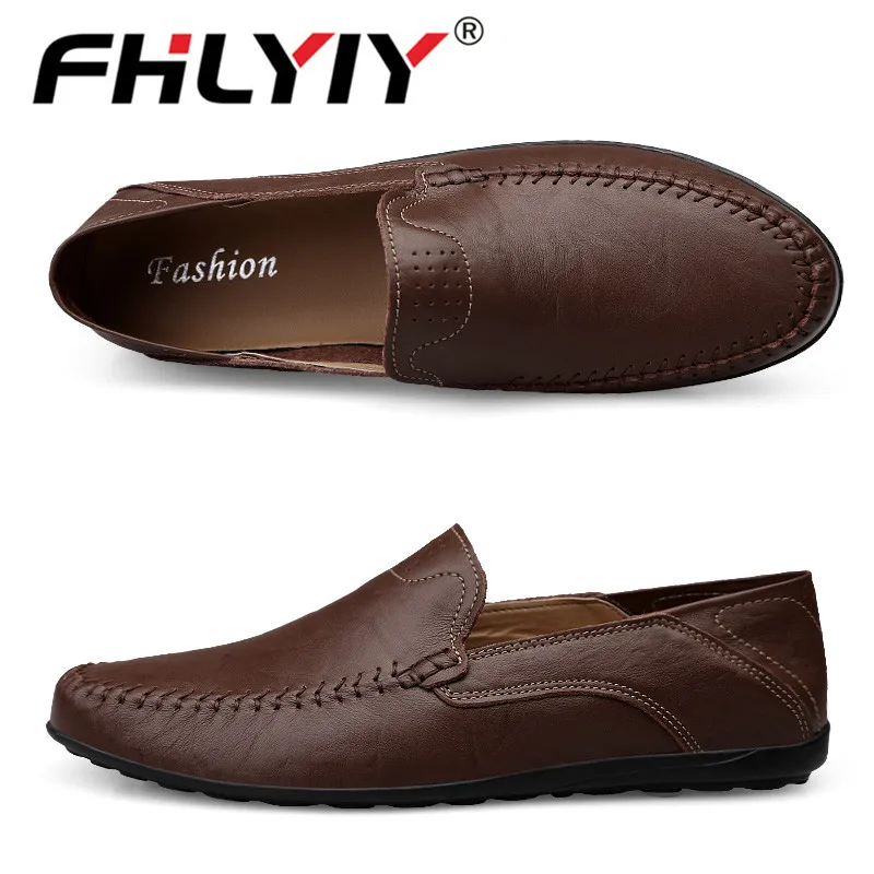 No-hole An Brown Genuine Leather Mens Loafers Moccasins Autumn Men Shoes Casual Luxury Brand Breathable Slip on Boat Shoes - Цвет: No-hole An Brown