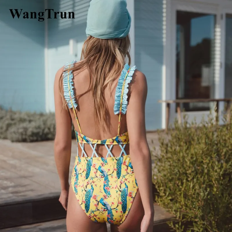 Wangtrun цветочный Одна деталь купальник бикини Для женщин Купальники Push Up ванный