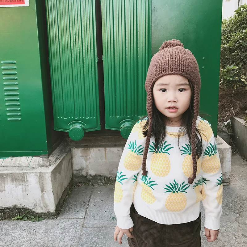 Autumn Winter Children's Clothing Cartoon Pineapple Knitted Sweaters Kids Baby Boys Girls Cotton Sweaters Tops