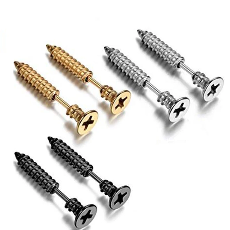 Серьги пусеты в стиле панк черные серебристые из нержавеющей стали 1 пара|brand stud