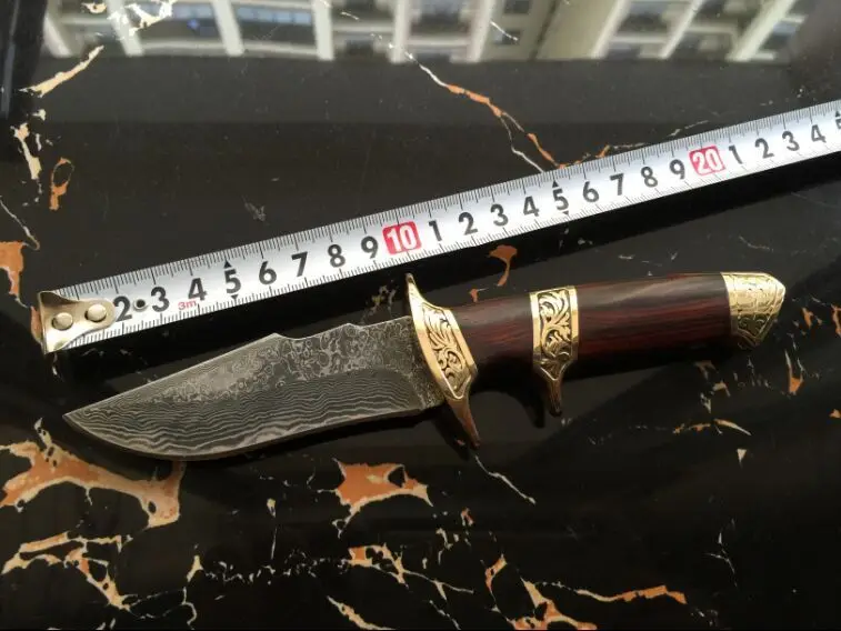 

High quality Damascus steel forged straight knife hunting high hardness outdoor self-defense knife tactical army Survival knife