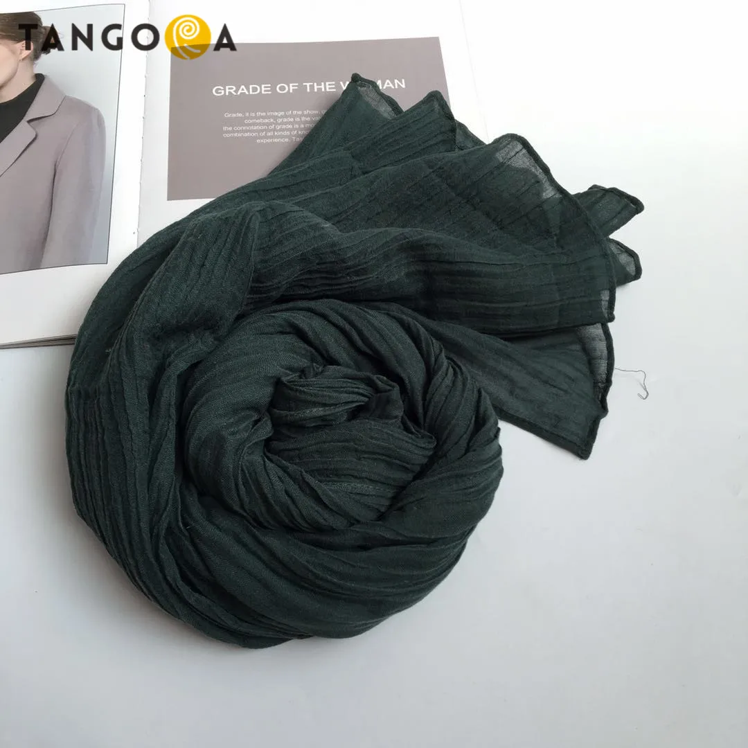 100%Linen Solid Black Crinkle Woman Scarf Echarpe Hijab Foulard Shawls 220x65cm Scarves Women/Men Sjaal Scarfs for Ladies | Аксессуары