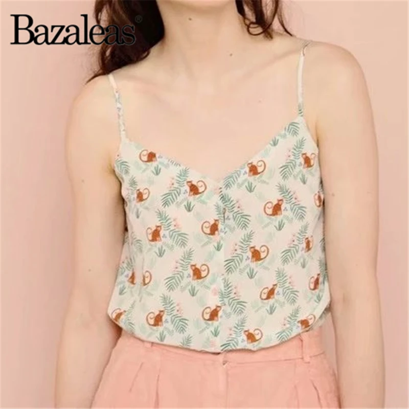 Тонкие летние рубашки без рукавов внешние кнопки с милым принтом обезьяны Танк