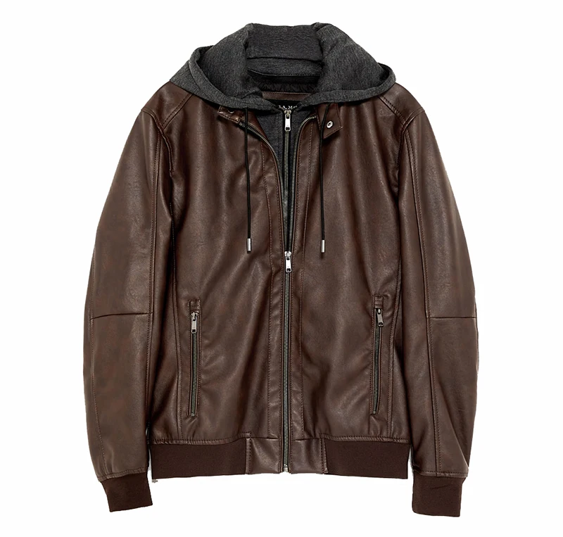 2018 Spring New Men Good Quality Motorcycle Leather Jackets Male Casual Faux Hooded Coat PU Outwear |