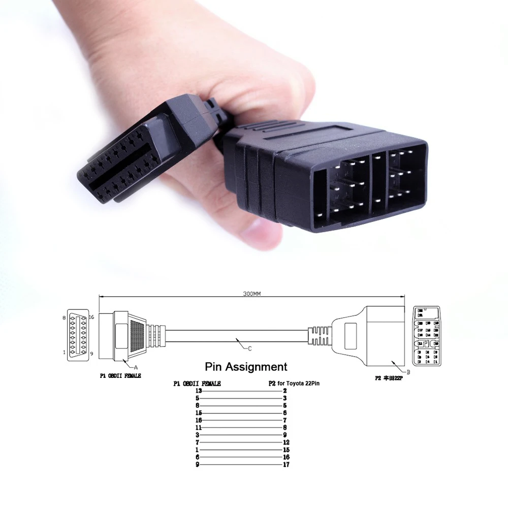 Кабель адаптер OBDII Для Toyota 22Pin к OBD2 16Pin Male 16 контактному Female|obdii cable|interface cableobd2 adapter |