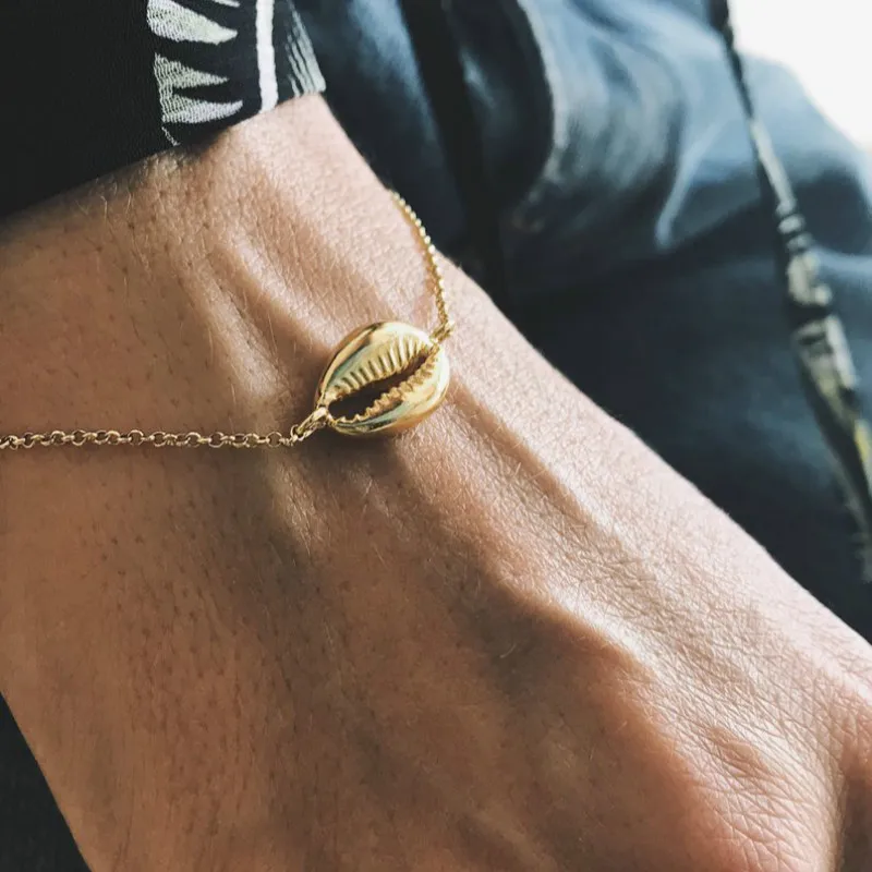 Богемная модная серебряная с золотом цепь в виде ракушки браслет для женщин
