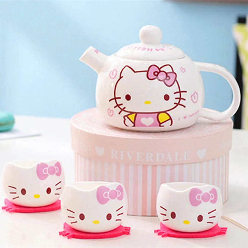 

Мультяшный набор из 5 шт./компл., один горшок, четыре чашки, кружки для чая, кошки, чайные наборы, Японский керамический кофейный чайный набор, ...