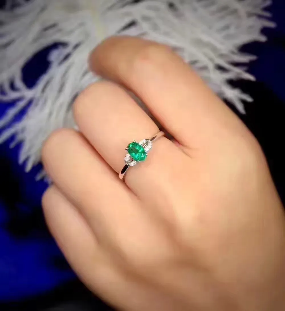 

Natural green emerald gem Ring Natural gemstone Ring 925 sterling silver trendy elegant compact delicacy women Office Jewelry