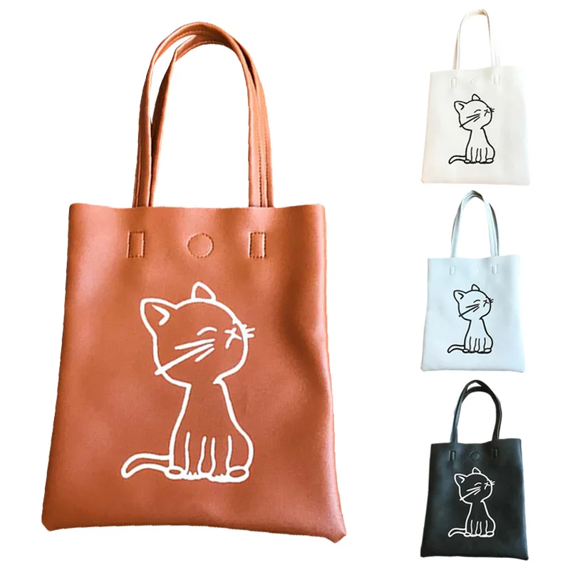 Женская сумка из искусственной кожи с рисунком кота для девочек школьная на
