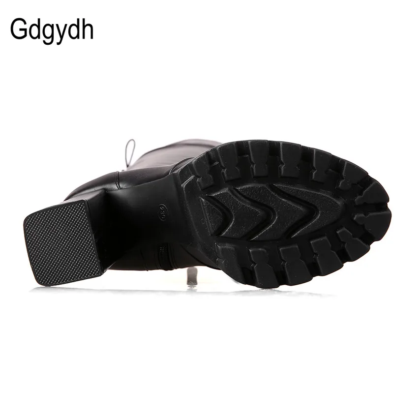 Женские сапоги выше колена Gdgydh черные на платформе и массивном каблуке большой
