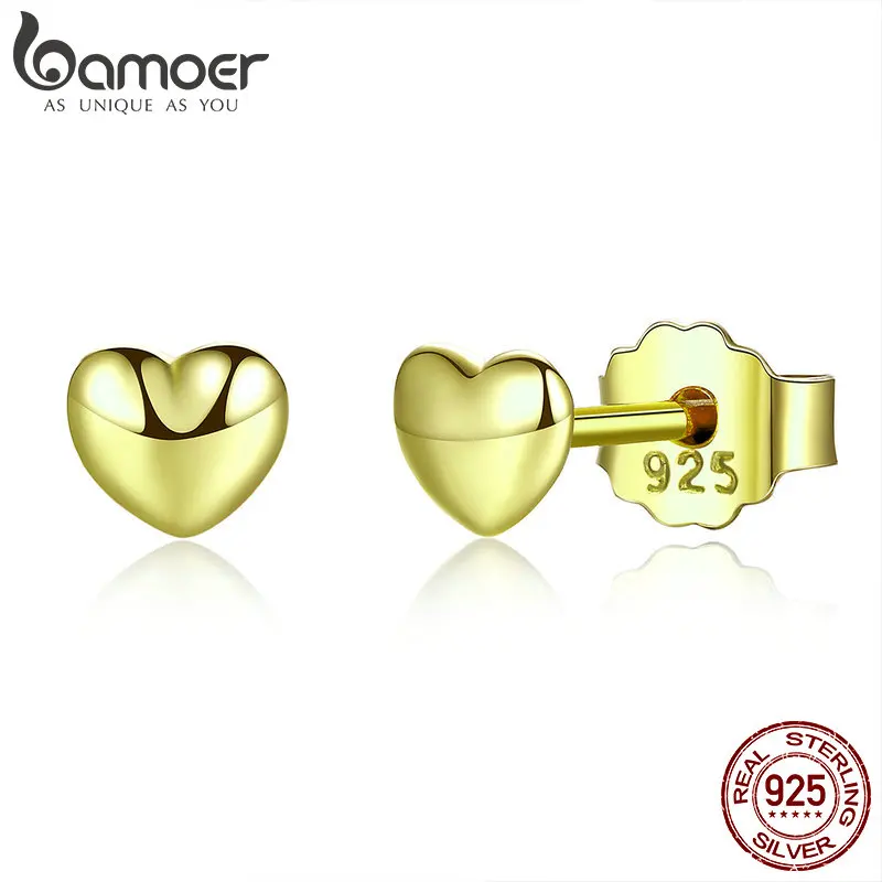BAMOER 925 пробы серебряные маленькие простые серьги-гвоздики в форме сердца для женщин Серебряные маленькие серьги хорошее ювелирное изделие brincos PAS441