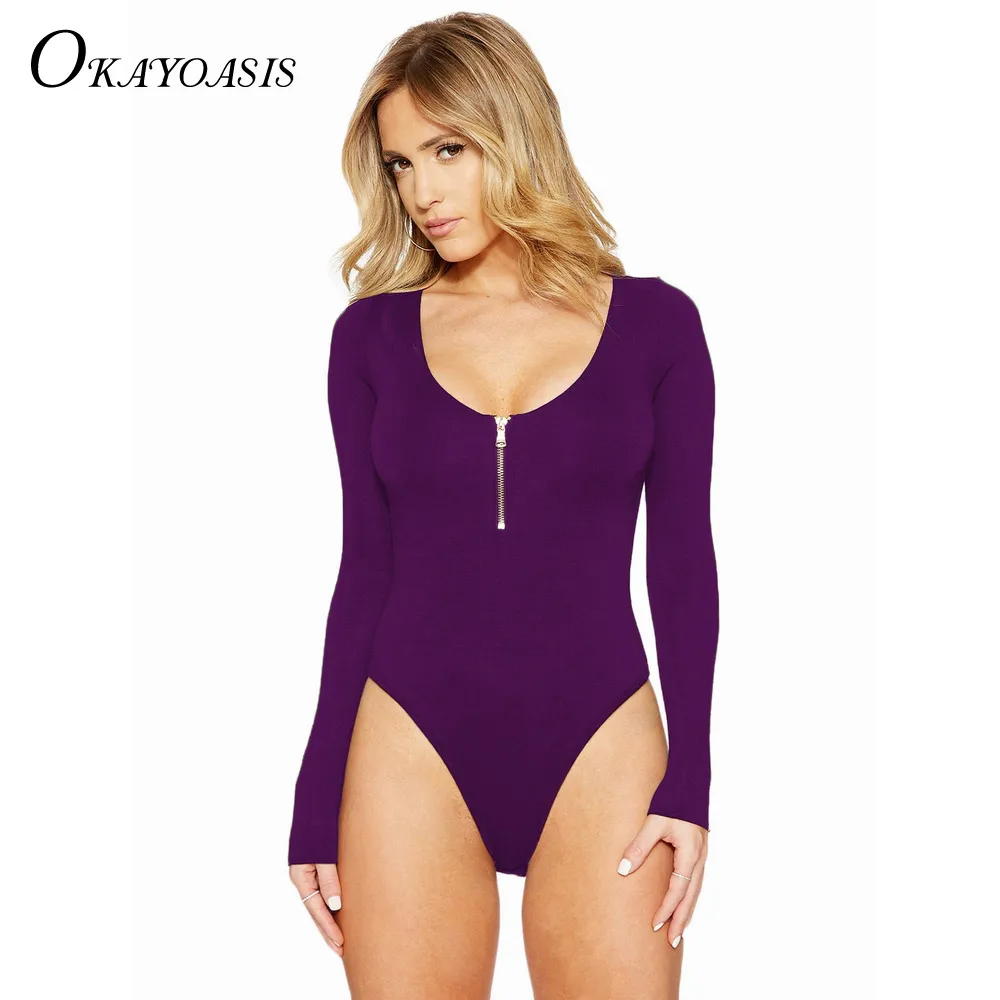 Женский комбинезон с глубоким v образным вырезом и молнией спереди Осенний