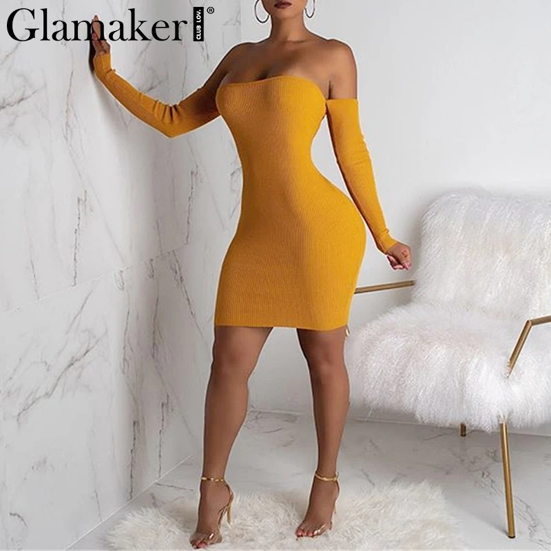 Glamake, сексуальное трикотажное облегающее платье с открытыми плечами, женское, с открытой спиной, на шнуровке, мини-платье, элегантное, женское, Осеннее, вечерние, Клубное платье, vestido