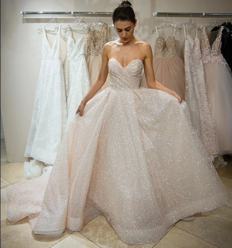 Новые Блестящие Свадебные платья с блестками 2019 недорогие свадебные принцессы