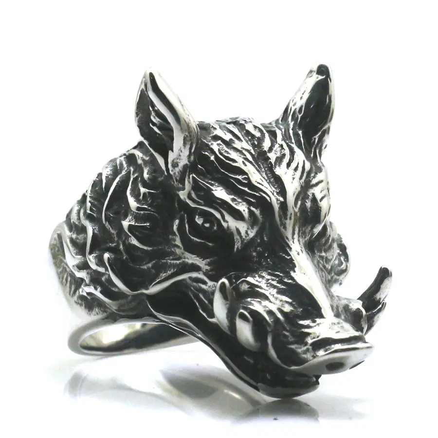 Size 7 to 15 Mens Boys 316L Stainless Cool Punk Gothic Wild Boar Hunting Ring |