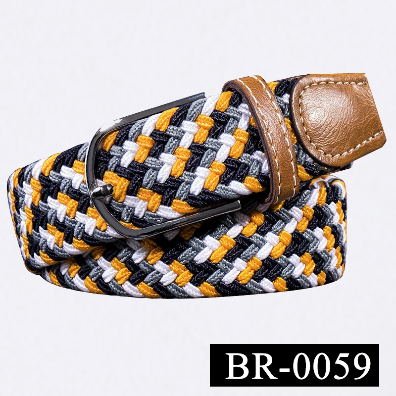 BRPD-0059 Hi-Tie мужской Эластичный ремень в полоску Женский эластичный холщовый ремень для джинсов унисекс Повседневный вязаный Плетеный длинный ремень 3,5 см в ширину - Цвет: BRPD-0059