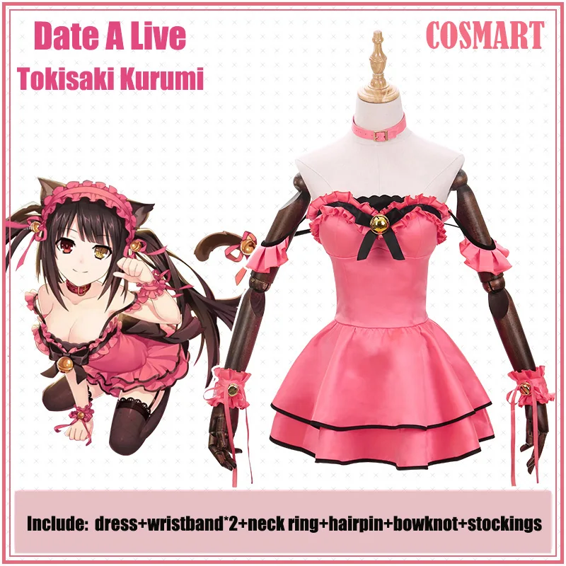 

Anime DATE A LIVE Tokisaki Kurumi Pink Cat Cosplay Costume Dress Uniform Halloween Suit For Women Outfit New 2020