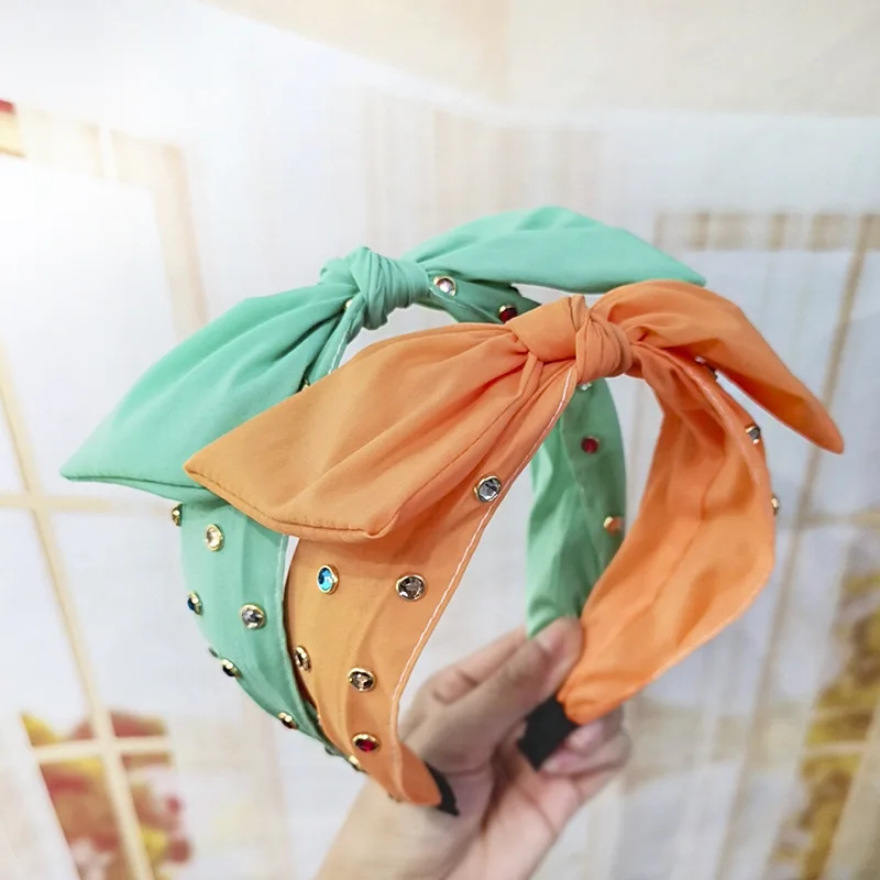 

Ободок для волос цветной с большим бантом и бусинами, аксессуар на голову, летняя бижутерия для волос с бантом, аксессуары для волос