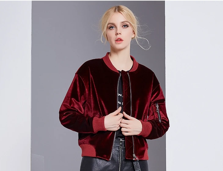 Bootyjeans осень новая европейская Высококачественная Женская бархатная Свободная Женская куртка на молнии Повседневная Женская бейсбольная форма темно-красный