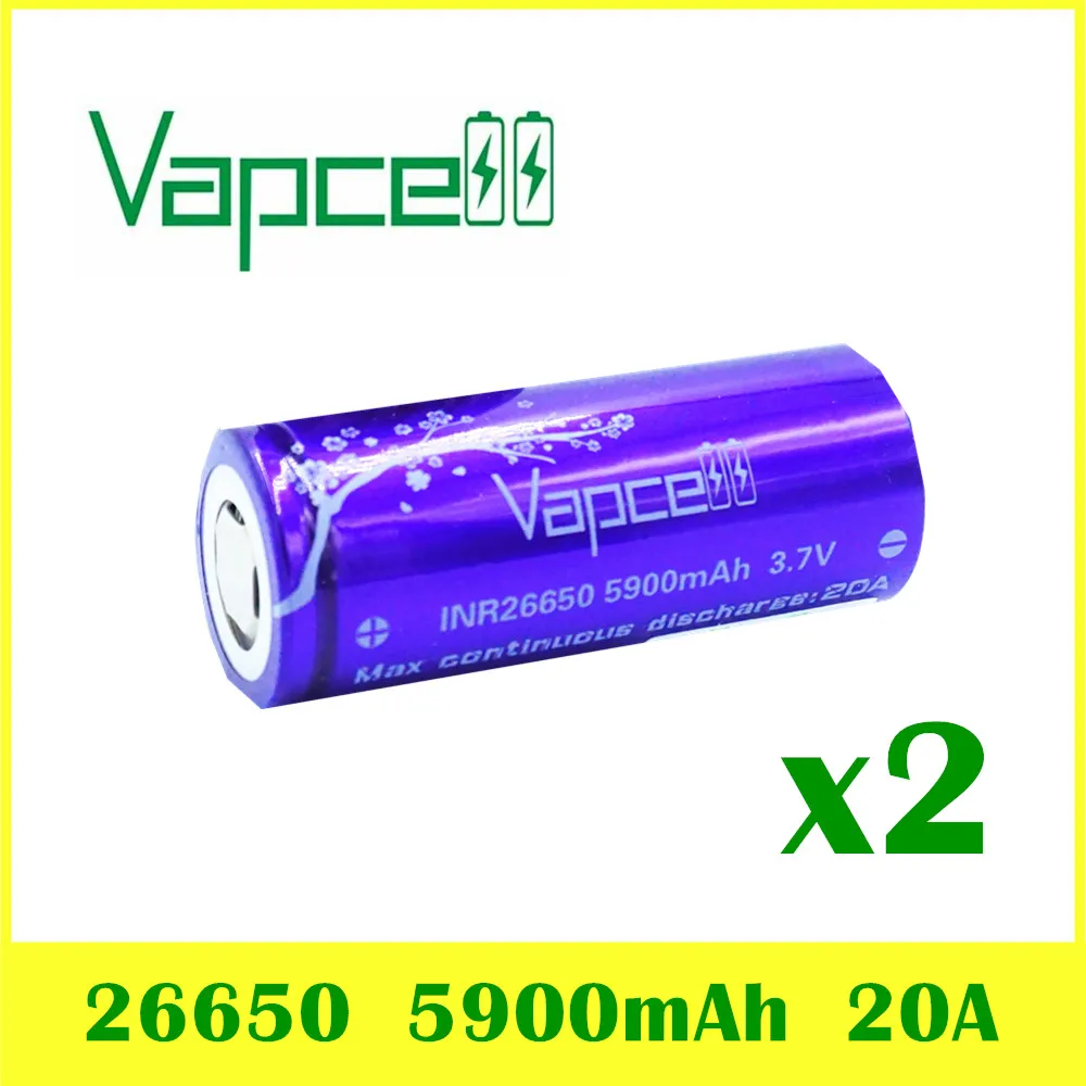 2 шт. VAPCELL INR26650 5900 мАч 20A Высокая мощность большой емкости и высокой разрядки