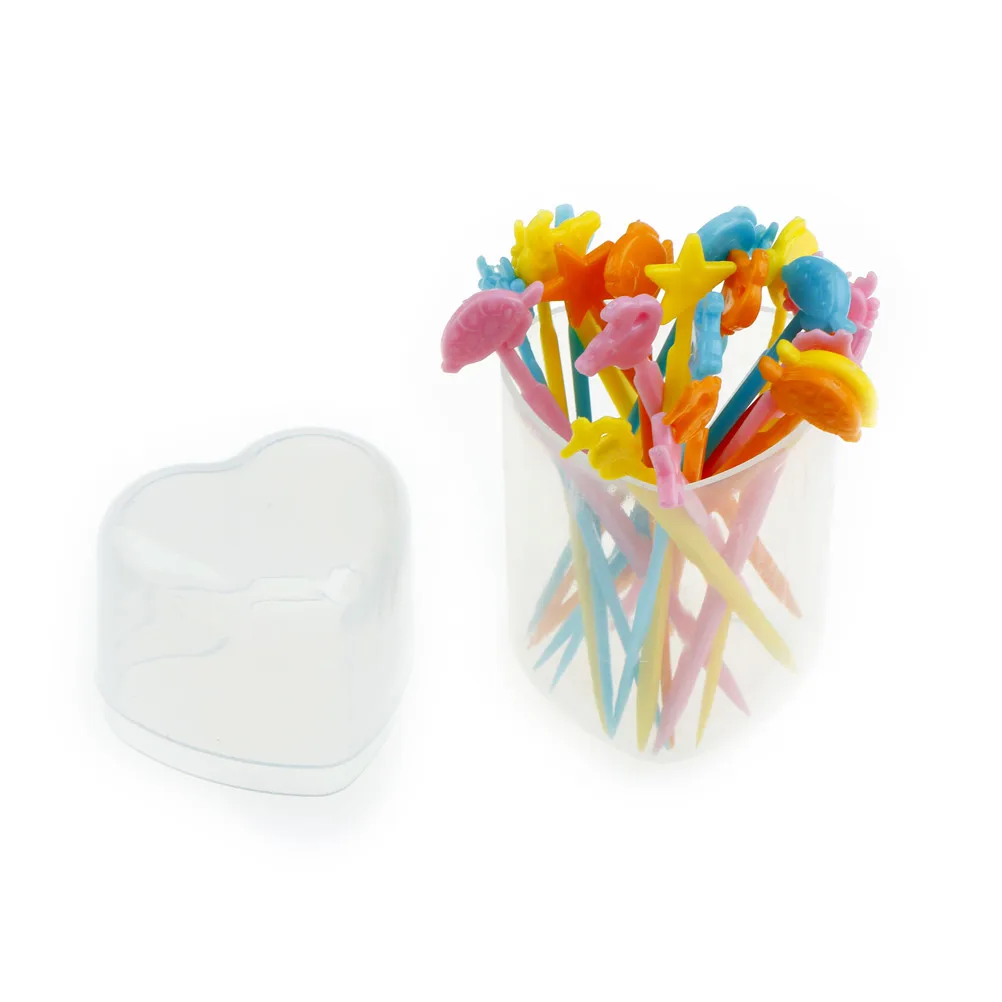 Одноразовые разноцветные вилки для еды фруктов пластиковые палочки с сердечками