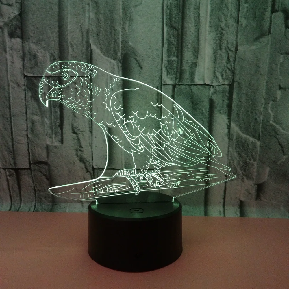 Новая ночная 3d-лампа в виде попугая семь цветов сенсорное управление