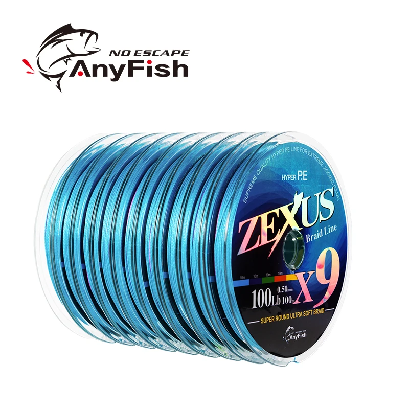 ANYFISH PE плетеная рыболовная леска 100 м 300 500 9 нитей 10 фунтов супер прочная