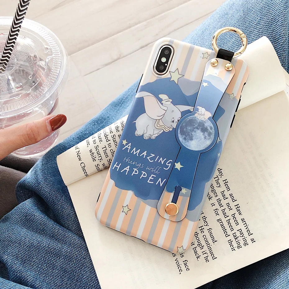 Чехол Dumbo для iPhone 11 Pro X XR XS Max, милый мультяшный ремешок на запястье, держатель для телефона, чехол s для iPhone 7, 8, 6 S, 6 Plus, чехол на заднюю панель