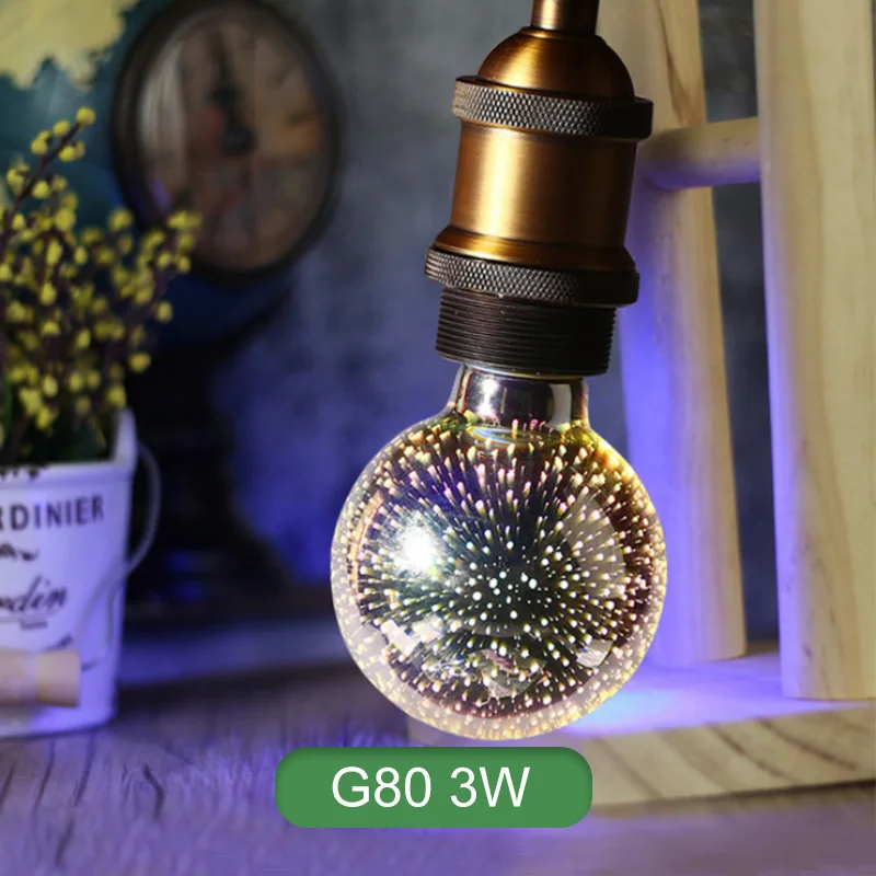 3W G80 3D Bulb Kaguyahime, 3D светодиодный светильник в виде звезды, декоративная лампа Эдисона E27 ST64 A60 G80 G95, светодиодный светильник, 220 В, Серебряное Стекло, лампа для праздников и вечеринок - Испускаемый цвет: 3W G80 3D Bulb