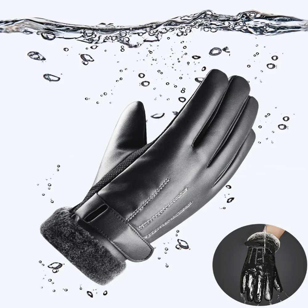 Warm Men Black Winter Faux Leather Ski Gloves Full Finger Motorcycle Driving Sport Mitten Snowboard Skiing Climbing PJ5 | Спорт и