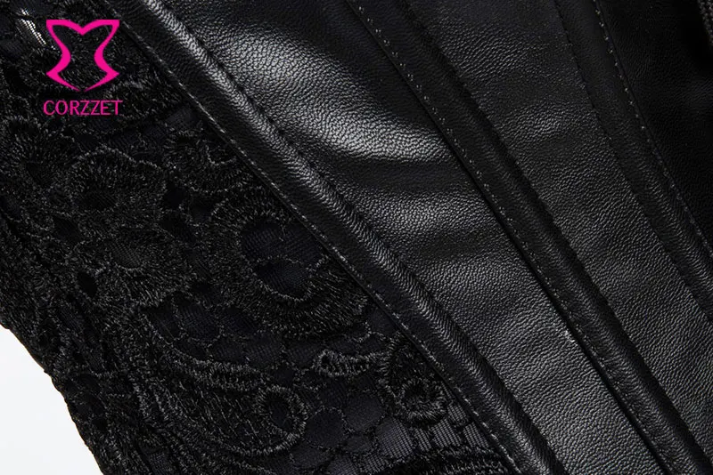 Черный корсет из искусственной кожи и кружева в стиле стимпанк корсеты бюстье