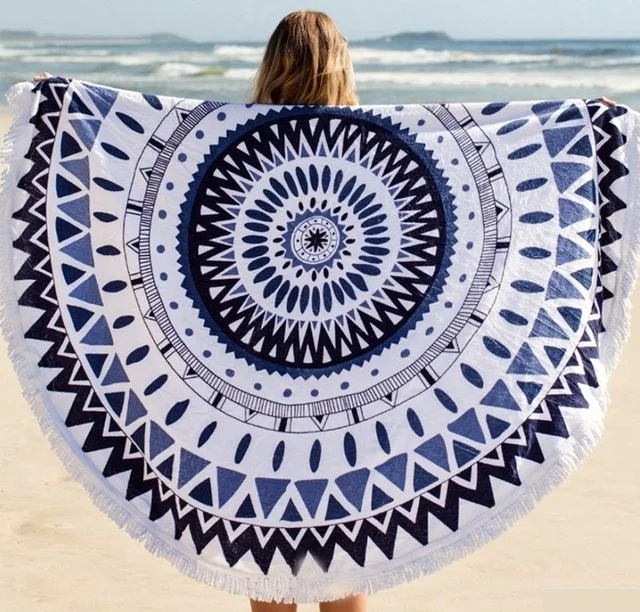 

800g Microfiber Reactive Printing Round Beach Towel Tassel Bath Towel Tapestry Toalla Playa Yoga Mat Round Blanket Carpet Rug