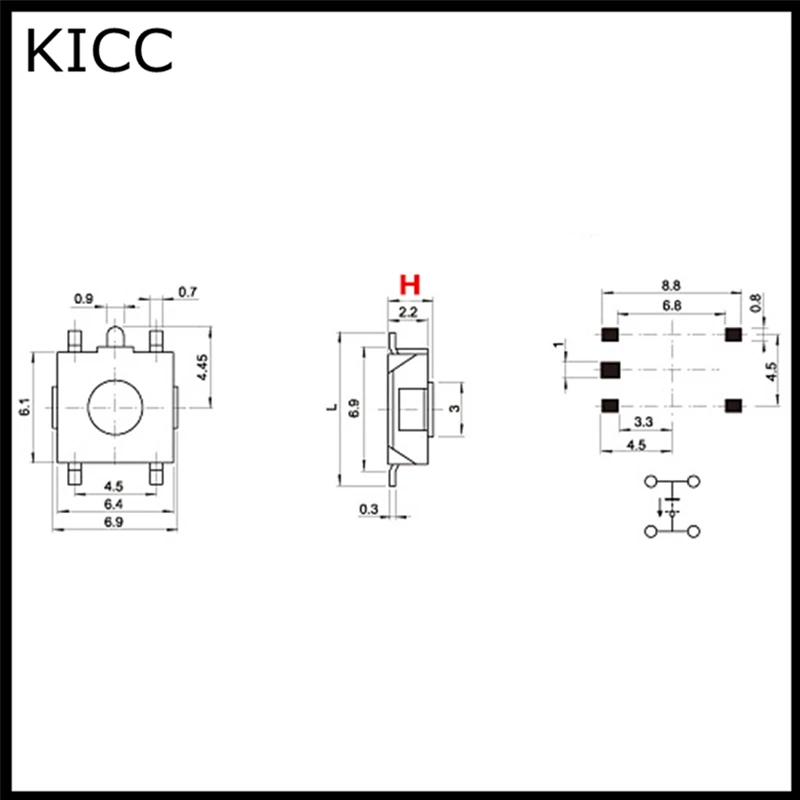 6*6*3 7 мм SMD5 сенсорный Микро Переключатель Красный 6x6x3 кнопочный переключатель 100