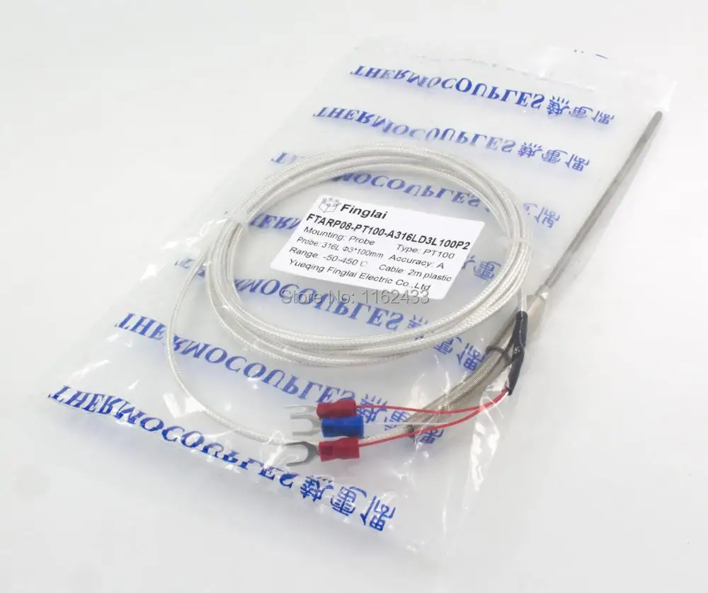 FTARP08 PT100 Тип 2 м PTFE посеребренный медный кабель 100 мм 316L нержавеющая сталь гибкий