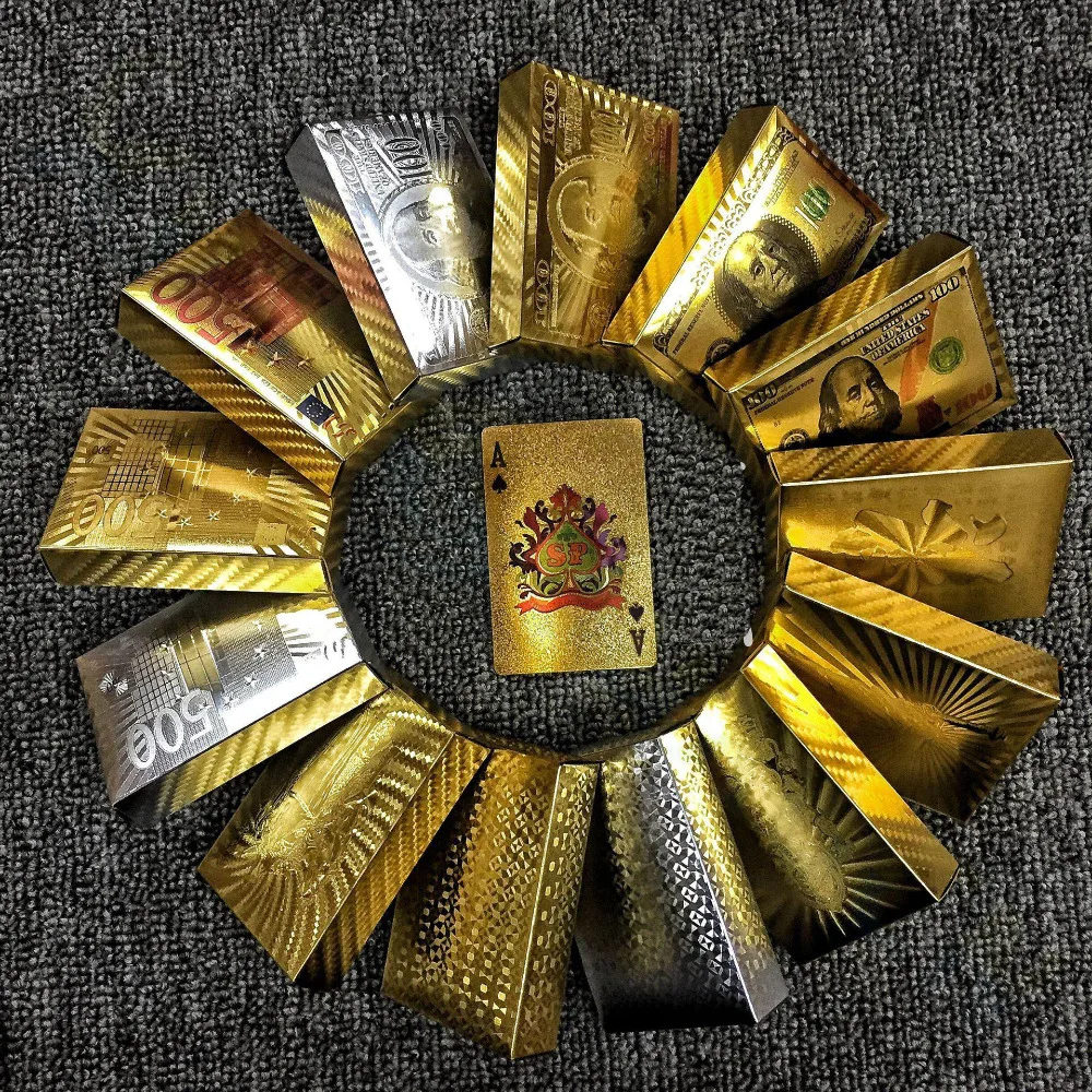200 шт. евро доллары США Стиль Водонепроницаемый Пластик игральные карты золотой