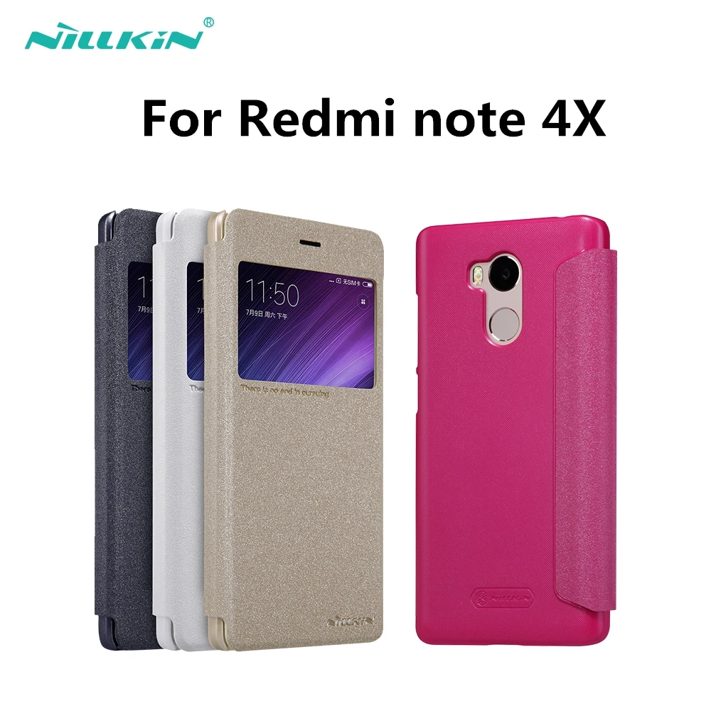NILLKIN Sparkle ultra thin leather case phone for xiaomi redmi note 4x flip cover bag smart viewer window | Мобильные телефоны и