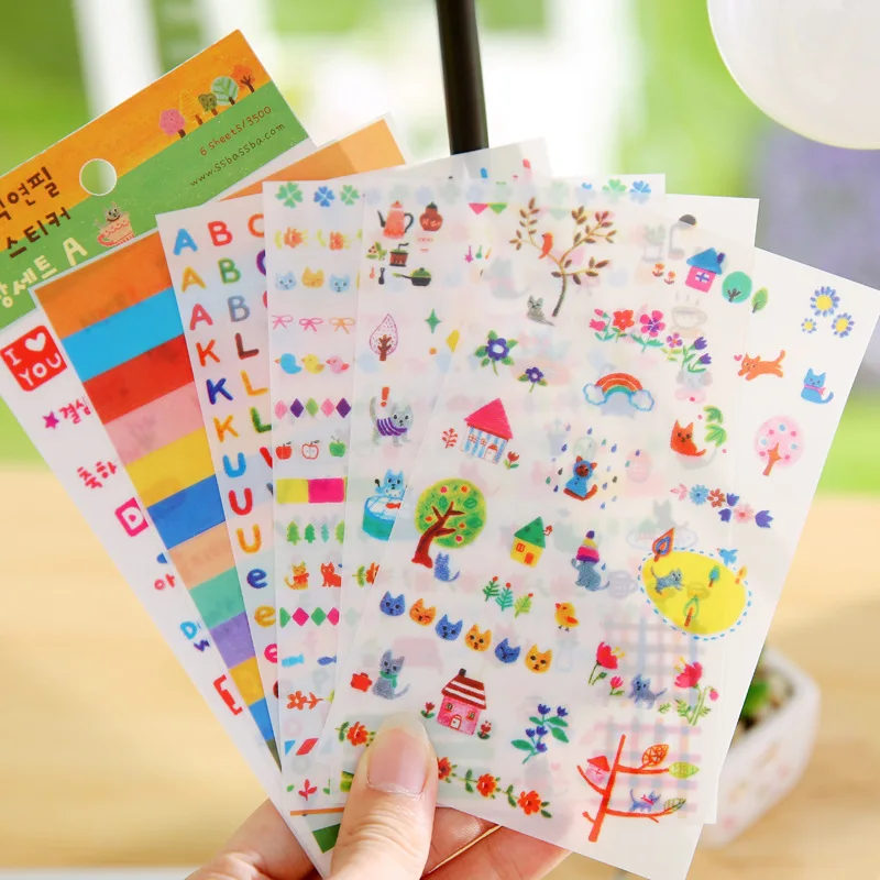 6 листов прозрачные наклейки из ПВХ для альбома сделай сам|stationery diary|stationery products for
