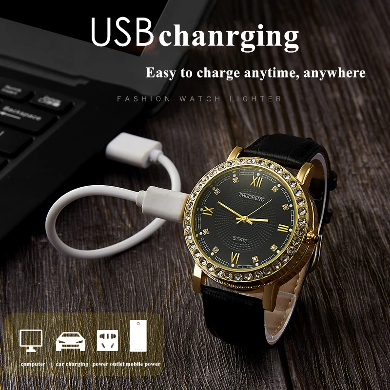 Мужские часы-прикуриватель, кварцевые часы с зарядкой от USB, роскошные часы с бриллиантовым циферблатом, повседневные наручные часы, мужские часы, JH391-1, 1 шт