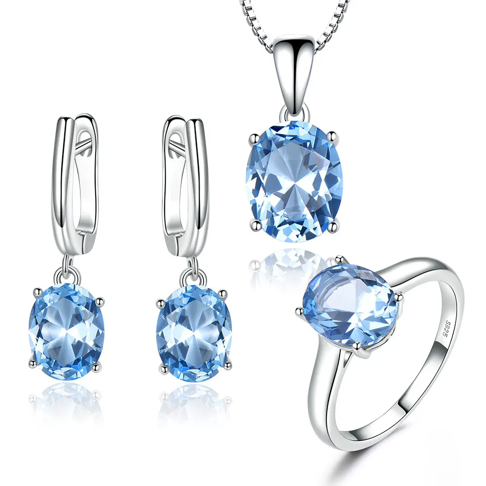 Blue Topaz Set UMCHO 925 пробы, серебряные Ювелирные наборы для женщин, драгоценный камень, изумруд, кольцо, кулон, ожерелье для женщин, свадьба, день матери, подарок, ювелирные изделия - Цвет камня: Blue Topaz Set