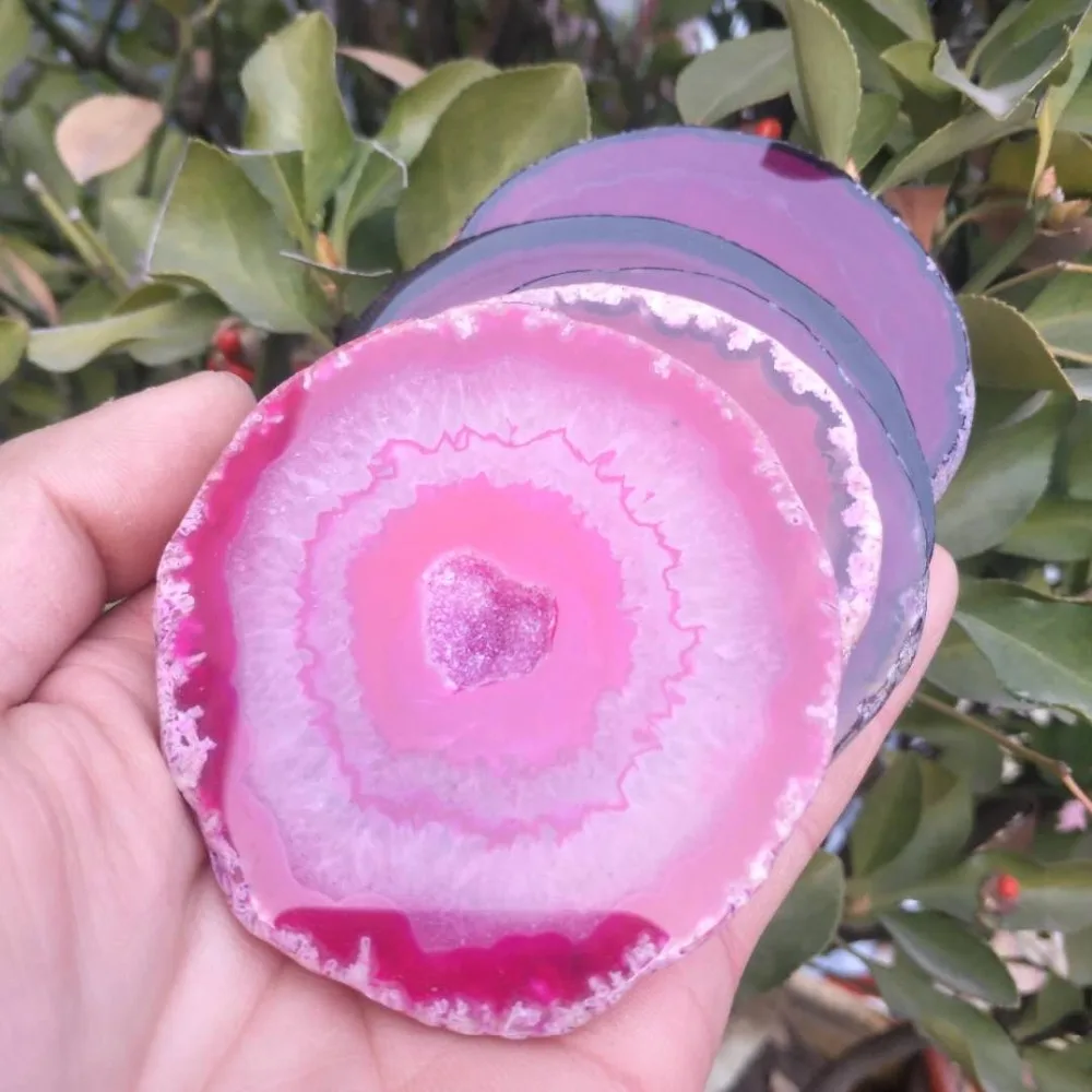 

1PCS Natural agate piece cup mat polished rose agate piece for home decoration