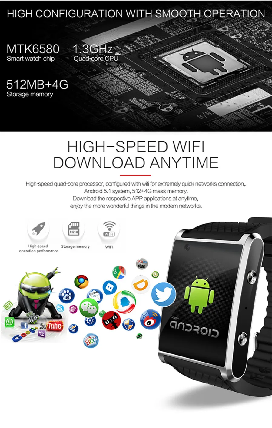 Android 5.1 Смарт часы X11 MTK6580 SmartWatch с Шагомер камеры 5.0 м 3G WI-FI GPS для Xiaomi Huawei Samsung rsmtte |