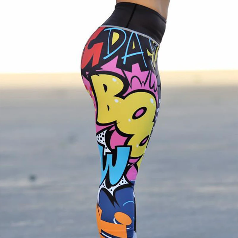 NORMOV Sexy Hip Lift Sports Leggings Women High Waist Workout Leggings Seamless Fitness Push Up Gym Graffiti Leggins Sportswear
