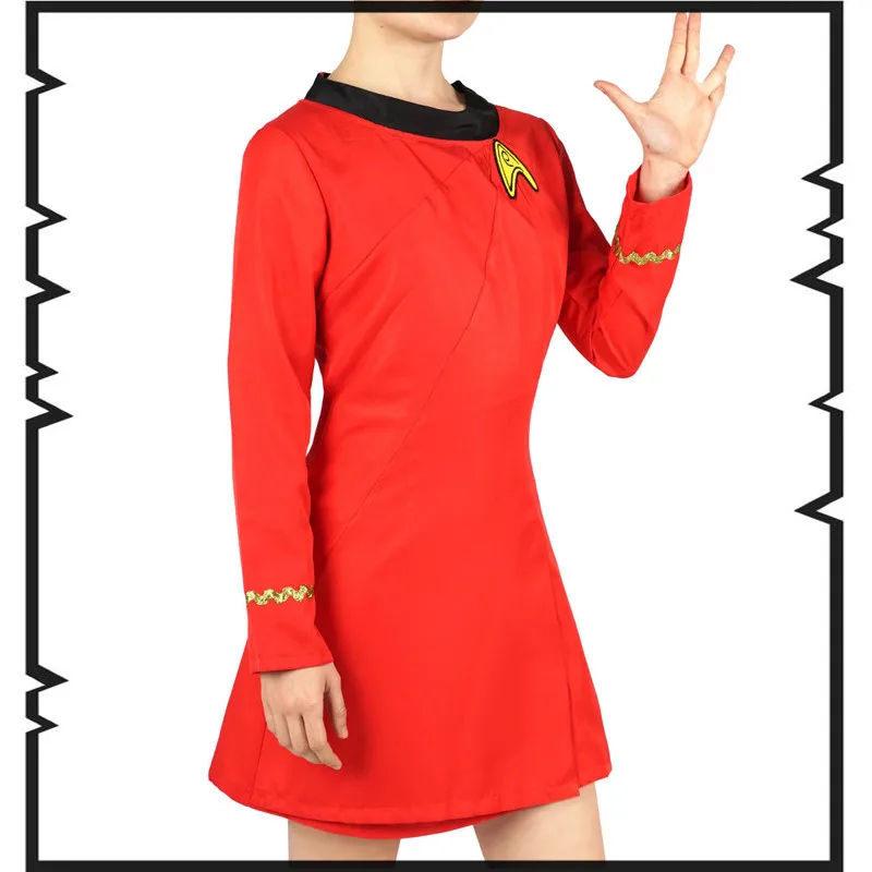 Быстрая доставка звезда костюм Trek TOS форма Duty платье хлопковая Красная футболка с