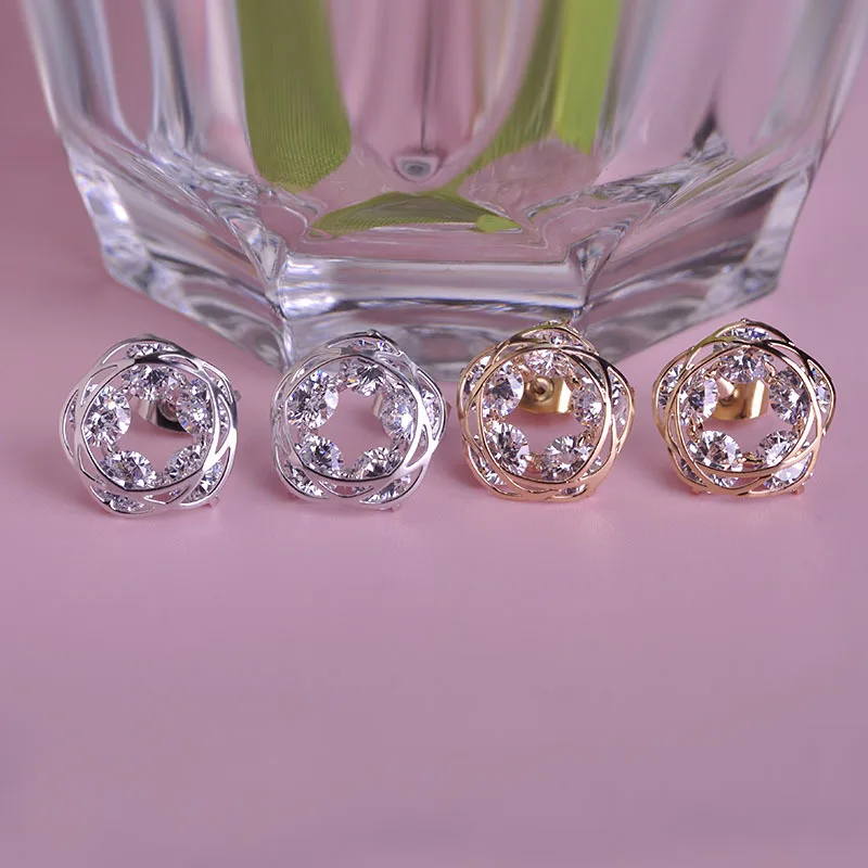 Blucome блестящие гвоздик со стразами серьги в форме зубца с фианитом круглые медные