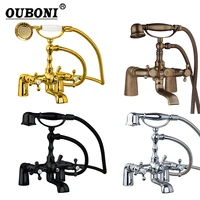 ouboni antique brass mixer faucet deck mounted dual handles chrome polish gold plate shower set bathroom basin sink bathtub tap