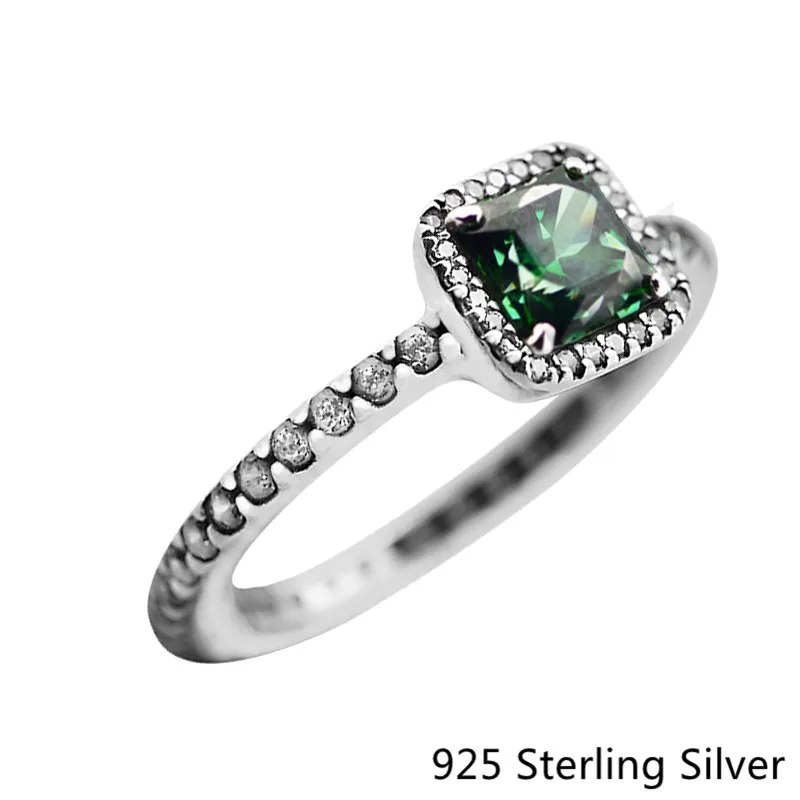 

925 Sterling Silver Timeless Elegance Synthetic Green Crystal Ring For DIY Jewelry Women Anniversary Gift