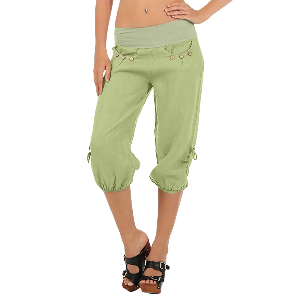 Женские брюки летние Мешковатые Капри в стиле бохо с эластичным поясом и